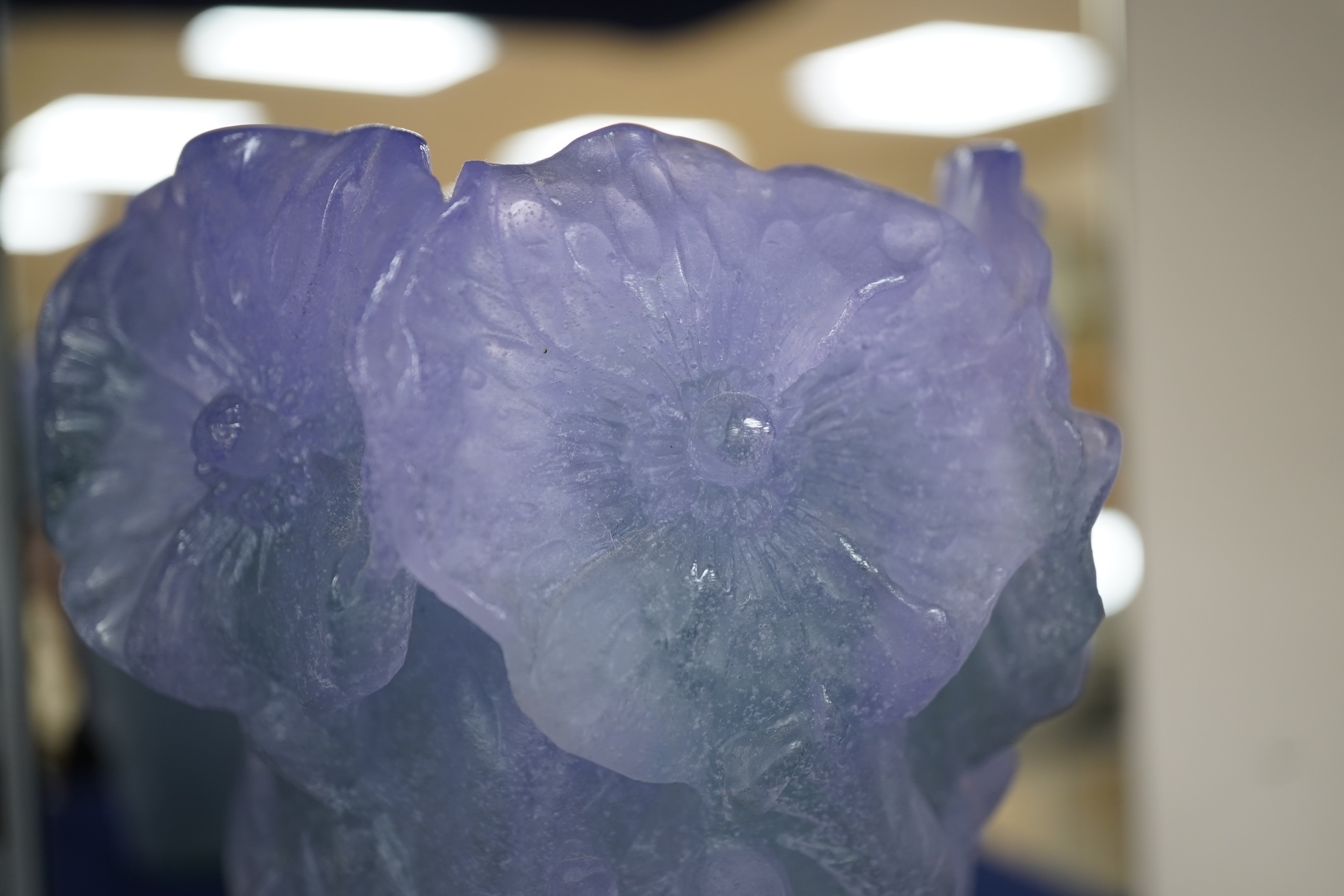 A modern Daum pate-de-verre Poppy lavender vase, boxed, 17cm high